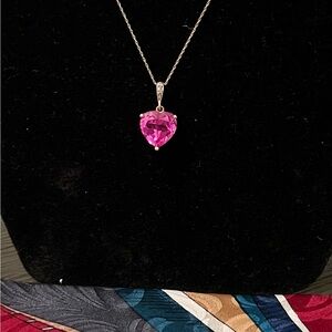 10K Yellow Gold Heart Pendant Pink Sapphire w/Tiny Diamond Accent 2.81g